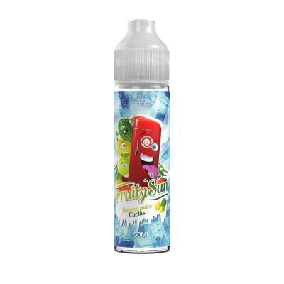 Bouteille de e-liquide Fruity Sun saveur pomme poire cactus 50ml, design coloré et fruité Bouteille de e-liquide Fruity Sun saveur pomme poire cactus 50ml, design coloré et fruité