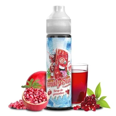 Bouteille de sirop Fruity Sun, grenade, verre rouge, fruits frais, saveur rafraîchissante