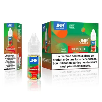 E-liquide Cherry Ice JNR 10ml avec boîte, flacon et avertissement sur la nicotine