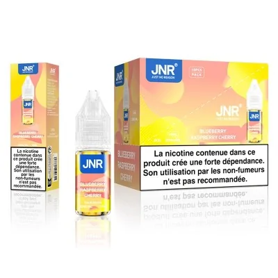 E-liquide JNR goût fruits rouges, 10ml, sels de nicotine 20mg, avec emballage et avertissement