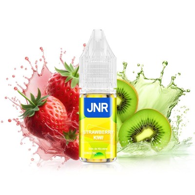 E-liquide JNR Strawberry Kiwi avec fraises et kiwis éclaboussés, flacon 10ml, sels de nicotine