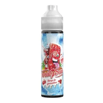 Bouteille de sirop Fruity Sun Grenadine 50ml, design coloré avec fruits rouges glacés