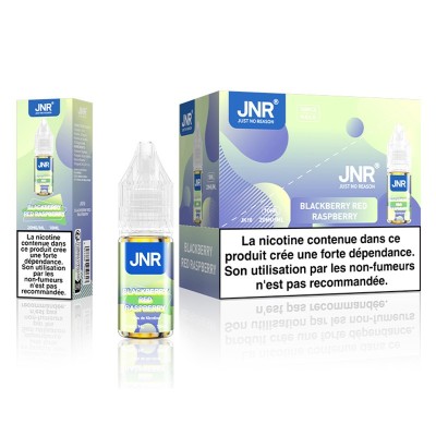 E-liquide JNR saveur mûre et framboise, flacon 10ml, sels de nicotine 20mg, avec emballage