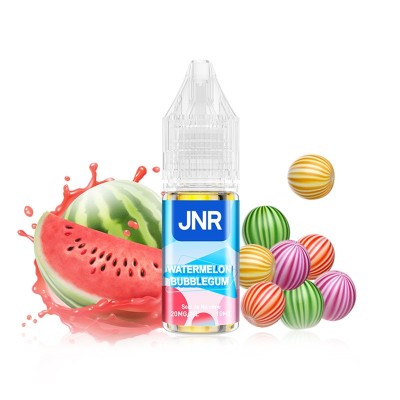 E-liquide JNR Watermelon Bubblegum avec image de pastèque et bonbons colorés E-liquide JNR Watermelon Bubblegum avec image de pastèque et bonbons colorés