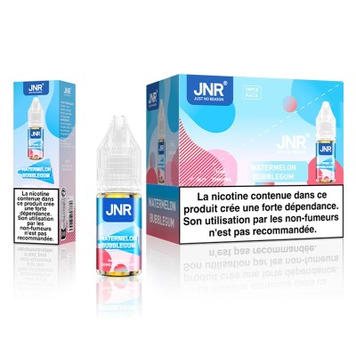 E-liquide JNR Watermelon Bubblegum, sel de nicotine 20mg, flacon 10ml avec emballage E-liquide JNR Watermelon Bubblegum, sel de nicotine 20mg, flacon 10ml avec emballage