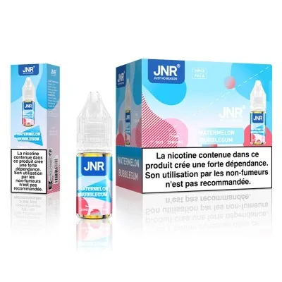 E-liquide JNR Watermelon Bubblegum, sel de nicotine 20mg, flacon 10ml avec emballage