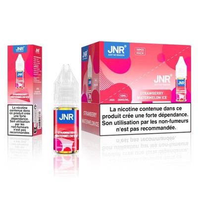 E-liquide JNR Strawberry Watermelon Ice 10ml, sel de nicotine 20mg, boîte et flacon E-liquide JNR Strawberry Watermelon Ice 10ml, sel de nicotine 20mg, boîte et flacon