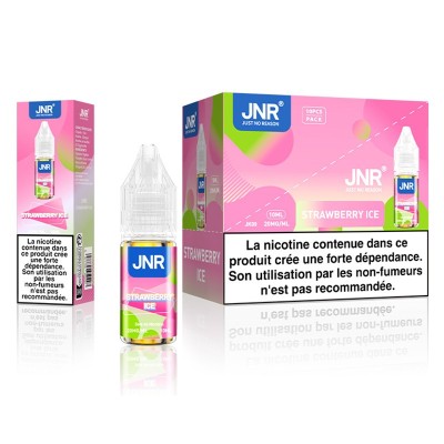 E-liquide JNR Strawberry Ice 10ml, sel de nicotine 20mg, saveur fraise glacée, packaging E-liquide JNR Strawberry Ice 10ml, sel de nicotine 20mg, saveur fraise glacée, packaging