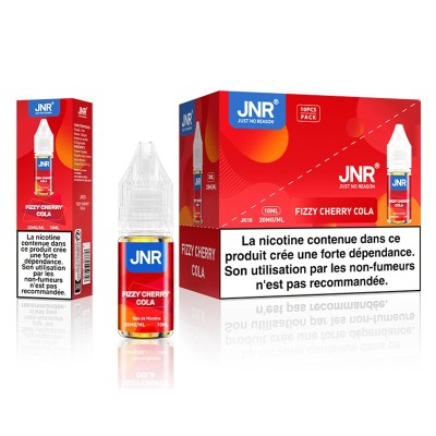 E-liquide JNR Fizzy Cherry Cola 10ml, sels de nicotine 20mg, boîte et flacon E-liquide JNR Fizzy Cherry Cola 10ml, sels de nicotine 20mg, boîte et flacon