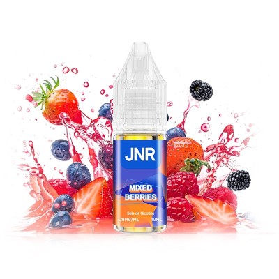 E-liquide Mixed Berries JNR 10ml avec fruits rouges éclaboussés et flacon bleu E-liquide Mixed Berries JNR 10ml avec fruits rouges éclaboussés et flacon bleu