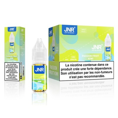 E-liquide Passion Fruit Kiwi JNR 10ml, sels de nicotine 20mg, boîte et flacon E-liquide Passion Fruit Kiwi JNR 10ml, sels de nicotine 20mg, boîte et flacon