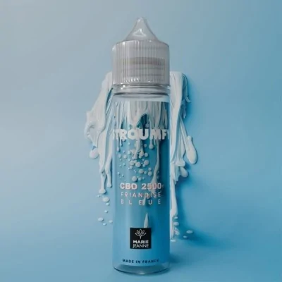 E-liquide CBD Stroumfy 50ml Marie Jeanne saveur bonbon bleu, flacon avec effet dégoulinant