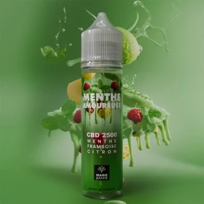 E-liquide CBD Menthe Amoureuse 50ml, saveur menthe framboise citron, splash vert