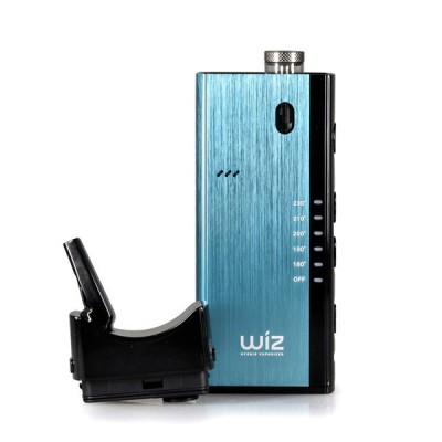 Vaporisateur portable Wiz bleu métallique avec station de charge noire, design élégant Vaporisateur portable Wiz bleu métallique avec station de charge noire, design élégant