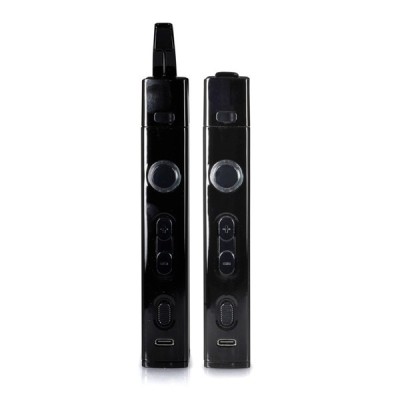 Deux vaporisateurs électroniques noirs Wiz Hybrid, vue de face, avec boutons de contrôle Deux vaporisateurs électroniques noirs Wiz Hybrid, vue de face, avec boutons de contrôle
