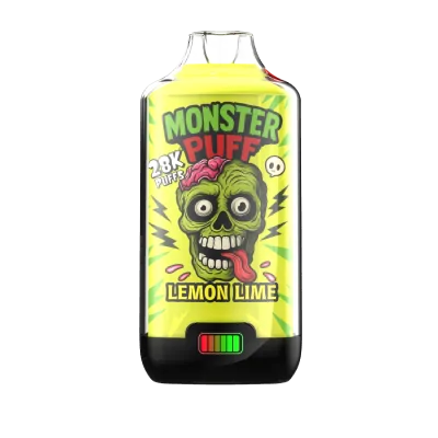 Bouteille de vapotage Monster Puff saveur citron-lime, design vert vif avec crâne zombie Bouteille de vapotage Monster Puff saveur citron-lime, design vert vif avec crâne zombie