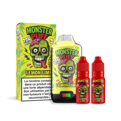 Produit de vapotage Monster Puff 28k Lemon Lime avec boîte, flacon et flacons d'arôme Produit de vapotage Monster Puff 28k Lemon Lime avec boîte, flacon et flacons d'arôme
