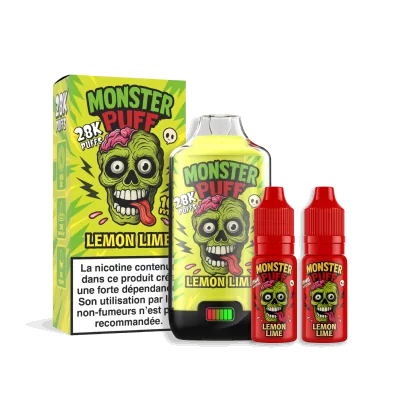 Produit de vapotage Monster Puff 28k Lemon Lime avec boîte, flacon et flacons d'arôme Produit de vapotage Monster Puff 28k Lemon Lime avec boîte, flacon et flacons d'arôme