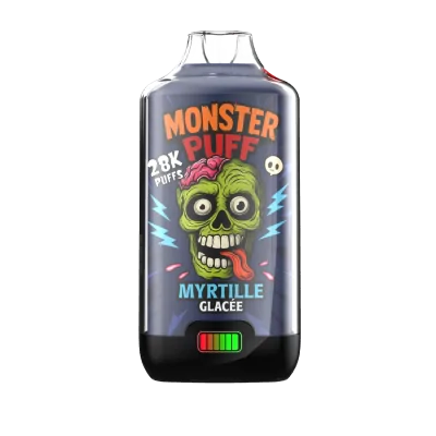 Bouteille Monster Puff 28k parfum Myrtille Glacée avec illustration de crâne vert fluo Bouteille Monster Puff 28k parfum Myrtille Glacée avec illustration de crâne vert fluo