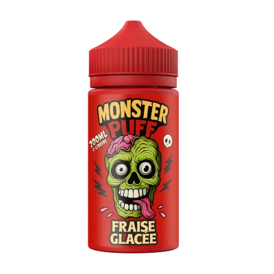Flacon rouge Monster Puff e-liquide 200ml Fraise Glacée avec logo tête de zombie verte