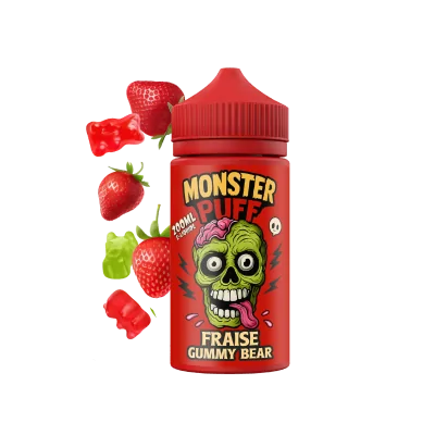 E-liquide Monster Puff 200ml Fraise Gummy Bear avec illustration de zombie et fraises