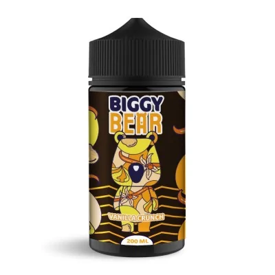 Bouteille de e-liquide Biggy Bear saveur Vanilla Crunch 200ml, design dessin animé ours