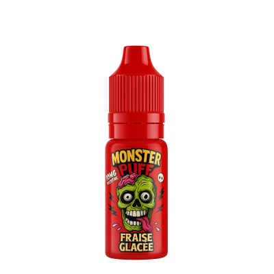 Flacon e-liquide Monster Puff rouge avec logo zombie, saveur fraise glacée, 10ml Flacon e-liquide Monster Puff rouge avec logo zombie, saveur fraise glacée, 10ml