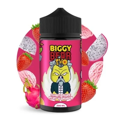 Bouteille de e-liquide Biggy Bear EVO saveur sorbet fraise fruit du dragon 200ml