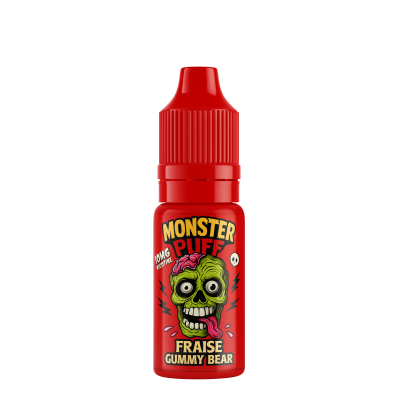 Flacon rouge d'e-liquide Monster Puff 10ml saveur Fraise Gummy Bear avec logo zombie Flacon rouge d'e-liquide Monster Puff 10ml saveur Fraise Gummy Bear avec logo zombie