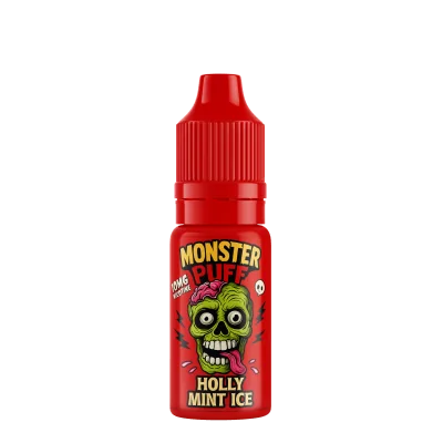 Flacon rouge d'e-liquide Monster Puff 10ml Holly Mint Ice avec logo de monstre vert