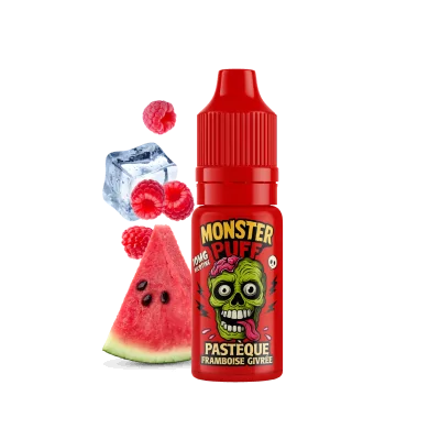E-liquide Monster Puff saveur pastèque framboise givrée avec logo zombie vert 10ml