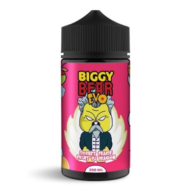 Flacon e-liquide Biggy Bear EVO Sorbet Fraise Fruit du Dragon 200ml, design coloré Flacon e-liquide Biggy Bear EVO Sorbet Fraise Fruit du Dragon 200ml, design coloré