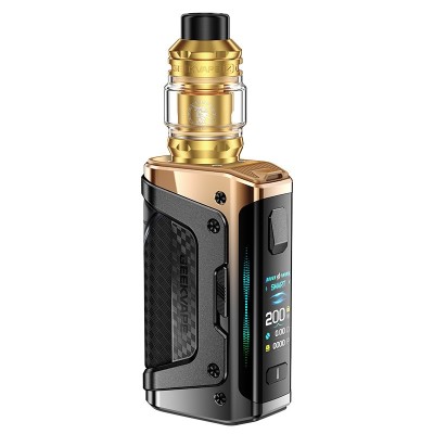 Kit de vapotage Aegis Legend 5 avec réservoir Z Sub Ohm, couleur or et noir, écran digital Kit de vapotage Aegis Legend 5 avec réservoir Z Sub Ohm, couleur or et noir, écran digital
