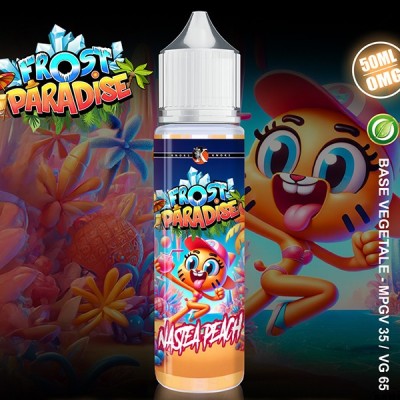 E-liquide Frost Paradise Nastea Peach 50ml, saveur pêche framboise citron frais, flacon E-liquide Frost Paradise Nastea Peach 50ml, saveur pêche framboise citron frais, flacon
