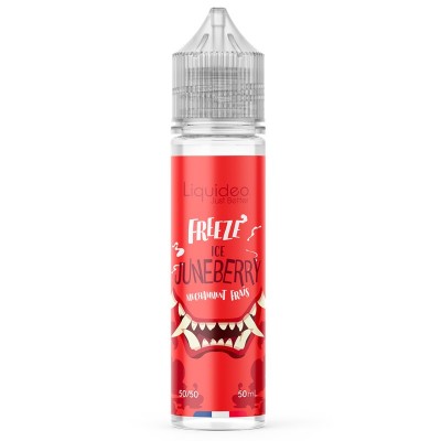 Flacon e-liquide Freeze Juneberry 50ml de Liquideo, rouge avec dessin de dents