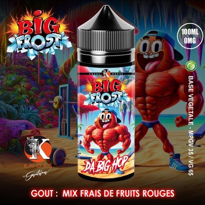 E-liquide Big Frost Da Big Hop 100ml, goût fruits rouges frais, avec personnage musclé rouge
