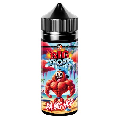 E-liquide Big Frost Da Big Hop 100ml, flacon avec personnage rouge musclé, fruits rouges frais