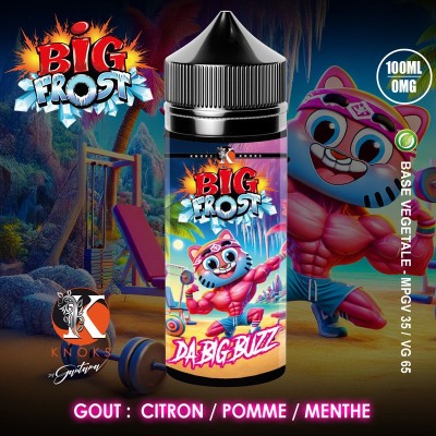 E-liquide Big Frost Da Big Buzz 100ml saveur citron/pomme/menthe, bouteille et mascotte E-liquide Big Frost Da Big Buzz 100ml saveur citron/pomme/menthe, bouteille et mascotte