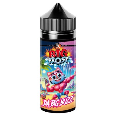 Bouteille de e-liquide Big Frost saveur Da Big Buzz, design coloré avec personnage dessin animé Bouteille de e-liquide Big Frost saveur Da Big Buzz, design coloré avec personnage dessin animé