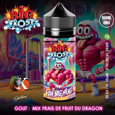 E-liquide Big Frost Da Big Hug 100ml, goût fruit du dragon, flacon et packaging coloré E-liquide Big Frost Da Big Hug 100ml, goût fruit du dragon, flacon et packaging coloré