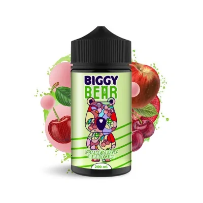 Flacon Biggy Bear saveur pomme cerise bubble-gum, 200ml, avec fruits colorés en arrière-plan