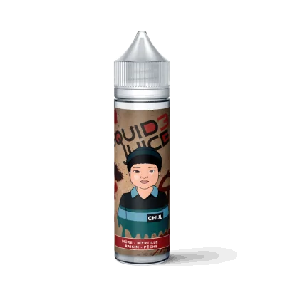 E-liquide Squid Juice 3 Chul 50ml, flacon avec illustration d'un personnage asiatique E-liquide Squid Juice 3 Chul 50ml, flacon avec illustration d'un personnage asiatique