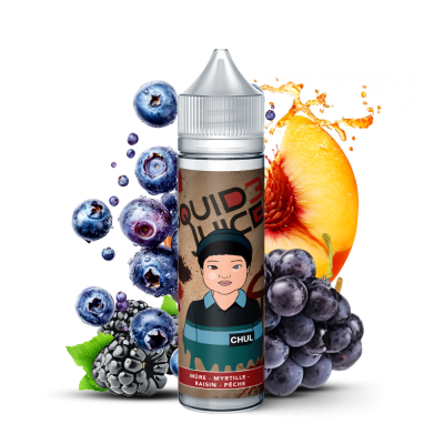 E-liquide fruité Squid Juice 3 avec raisins, myrtilles, pêche et illustration asiatique