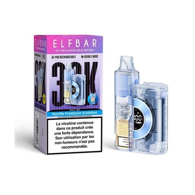 Produit Elfbar Puff NIO30K Myrtille Framboise Acidulées avec boîte et cartouches e-cigarette