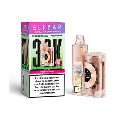 Elfbar Puff NIO30K Pêche Glacée - Pack avec boîte et cigarette électronique rose