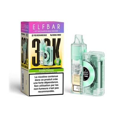Elfbar rechargeable 30000 bouffées NIO30K Double Pomme, boîte et dispositif de vapotage