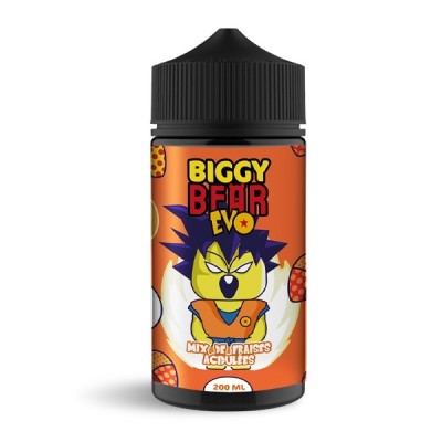 Flacon 200ml e-liquide Biggy Bear EVO Mix de Fraises Acidulées, design manga orange Flacon 200ml e-liquide Biggy Bear EVO Mix de Fraises Acidulées, design manga orange