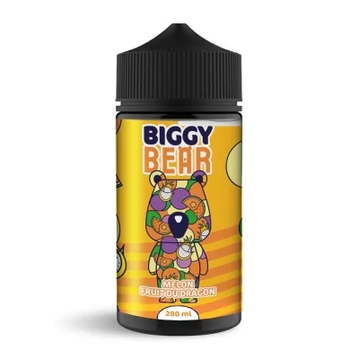 Biggy Bear e-liquid, saveur melon fruit du dragon, flacon 200ml avec illustration d'ours coloré