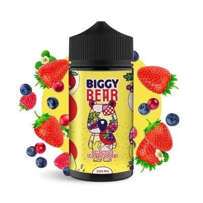 Bouteille Biggy Bear limonade fruits rouges 200ml entourée de fraises et myrtilles