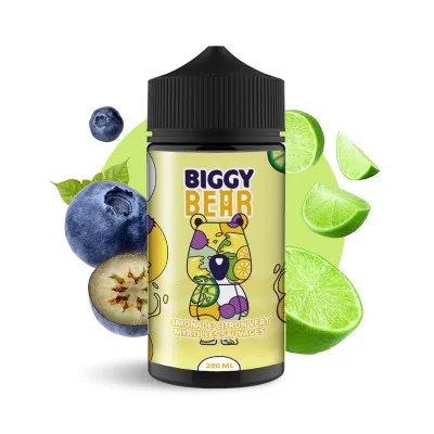 Bouteille Biggy Bear limonade citron vert et myrtilles, fruits frais autour, 200ml